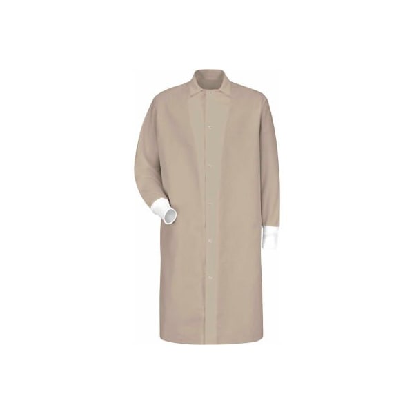 Red Kap Gripper-Front Butcher Coat W/Knit Cuffs, Pocket-less, Spun Polyester, Tan, 2XL